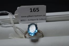 Hallmarked Silver Ring with Aquamarine Stone - Birmingham 1978, approx 4g gross