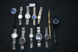 Twelve Assorted Wrist Watches Swiza, Seiko, Pulsar, Police, etc.