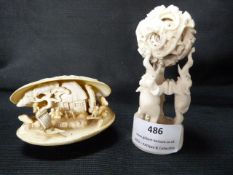Two Imitation Ivory Items Elephant Holding up a Ba