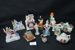 Collection Thirteen of Pottery Items Including Victorian Fairings (Some Damage)