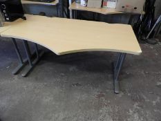 Beech Topped Shaped Desk on Silver Frame