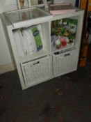 White Storage Unit with Rattan Storage Box
