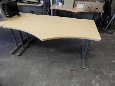 Beech Topped Shaped Desk on Silver Frame