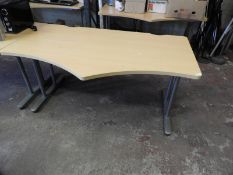 Beech Topped Shaped Desk on Silver Frame