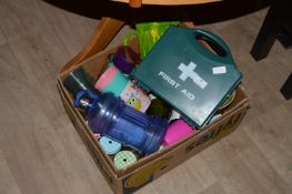 Box Containing Assorted Glassware and a First Aid