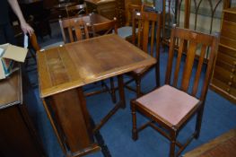 1930 Oak Drop Leaf Dining Table with Three Chairs