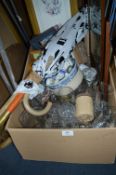 Box of Assorted Glassware, Walking Sticks, Picture
