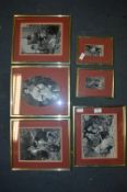 Six Framed Victorian Black & White Prints