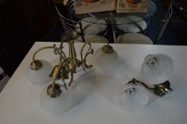 Two Glass & Brass Light Fittings