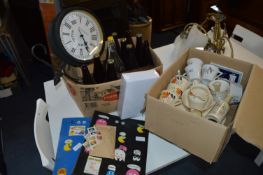 Table Lot of Assorted Ceramics, Glass Bottles, Gar