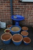 Collection of Garden Planters and Blue Bird Bath