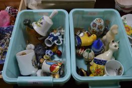 Two Small Tubs of Collectible Ornaments; Cats, Dog