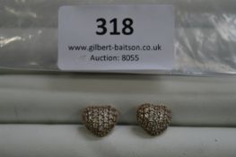 Pair of 925 Silver Heart Shaped Ear Studs with Cub