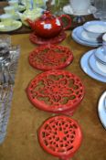 Le Creuset Teapot and Four Trivets