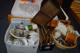 Assortment of Pottery Items, Framed Pictures, Lamp