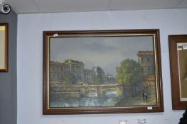 Large Oil on Board by Oliveri - Riverside Scene