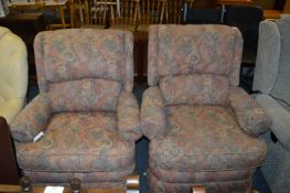 Two Pink Upholstered Easy Chairs (One Rocking Chai