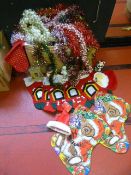 Box of Tinsel, Stockings, Ornaments, etc.