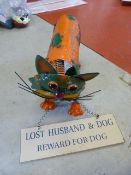 *Ornamental Tin Cat and Humorous Wooden Sign