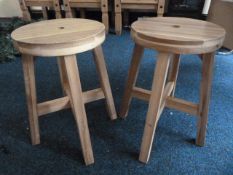 Pair of Wooden Stools with Square Legs and Round T