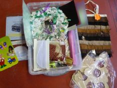 Box of Assorted Crafting Materials, Fabric, Fringe