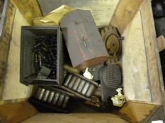 *Crate of Truck Wing Nuts, Skates, Chain, etc.