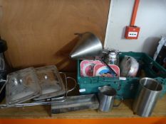 *Box of Lids, Sieve, Jug, Utensils, Pot, etc.