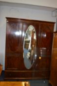 Victorian Mahogany Triple Wardrobe with Oval Bevel