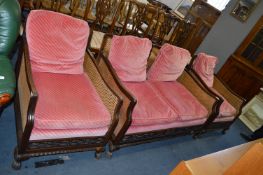 Pink Upholstered Three Piece Bergere Suite