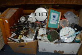Two Boxes of Kitchenware and a Wooden Spice Rack