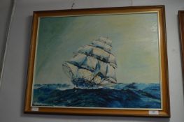 Oil on Board - Sailing Ship at Sea