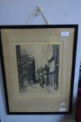 Framed Black & White Etching - The Street