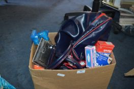 Box Containing Assorted Light Bulbs, Sports Bag, e
