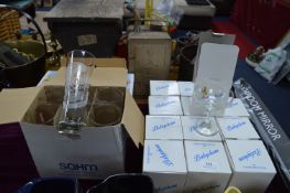 Twelve Boxed Vintage Babycham Glasses and Other Gl