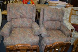 Pair of Floral Fabric Covered Easy Chairs