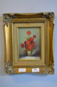 Small Gilt Framed Oil on Board - Roses