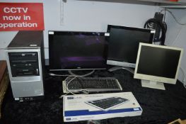 Computer, Three Monitors, Keyboards, etc.