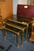 Brass Smoked Glass Topped Nest of Tables