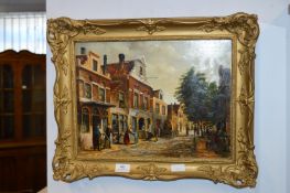 Gilt Framed Oil on Board - Continental Street Scen