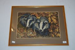 Framed Tapestry of a Badger