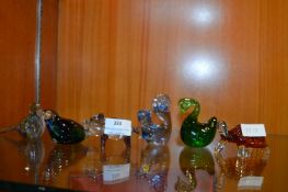 Six Vintage Glass Animals Including Squirrels, Tortoise, etc.