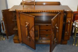 1930's Oak Sideboard with Art DEco Wood Side Cupbo