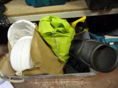 Box of Hardhats and Protective Shoe Covers, etc.