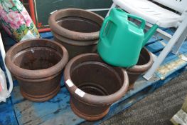 Four Imitation Cast Iron Garden Planters and a Wat