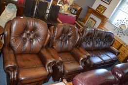 Leatherette Three Piece Suite; Three Seat Sofa and