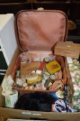 Small Retro Case Containing Sewing Items, etc.
