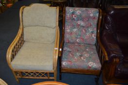 Two Upholstered Bamboo Armchairs