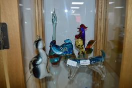 Four Murano Glass Animals; Dog, Cat, Chicken, and