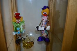 Two Glass Murano Clowns and a Bird (AF)