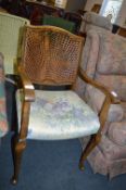 Rattan Backed Oak Framed Armchair